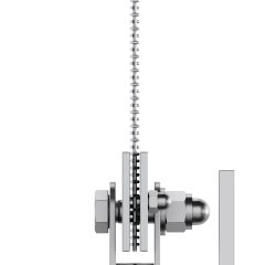 Side-Facing view of tensiomesh mounted on a tensioned piece of mesh