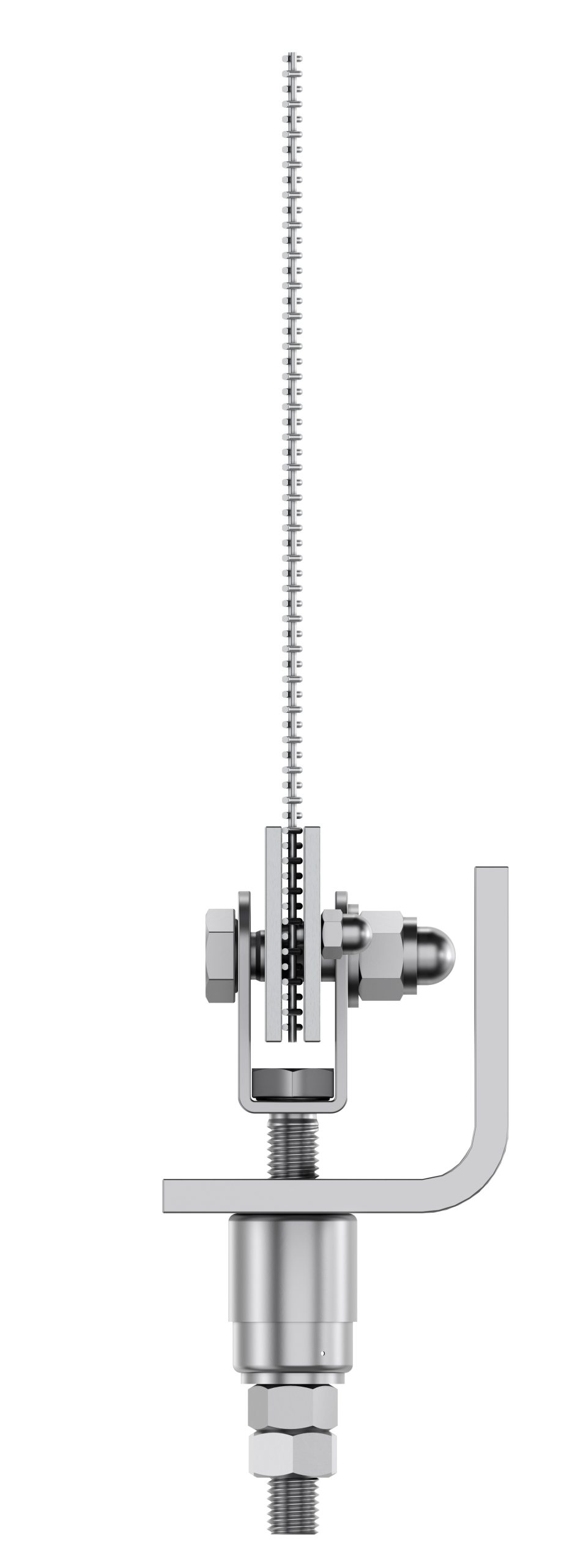 Side-Facing view of tensiomesh mounted on a tensioned piece of mesh